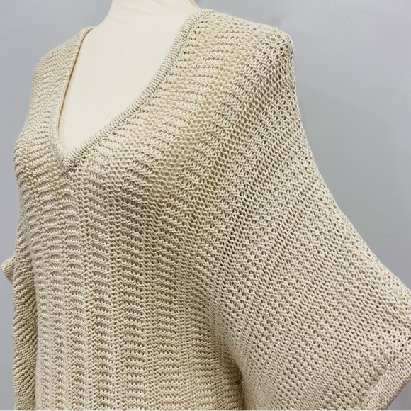 CHICO’S OS Cream Metallic Sparkle Open Knit Kimono Sweater Pullover Lagenlook - Picture 6 of 16